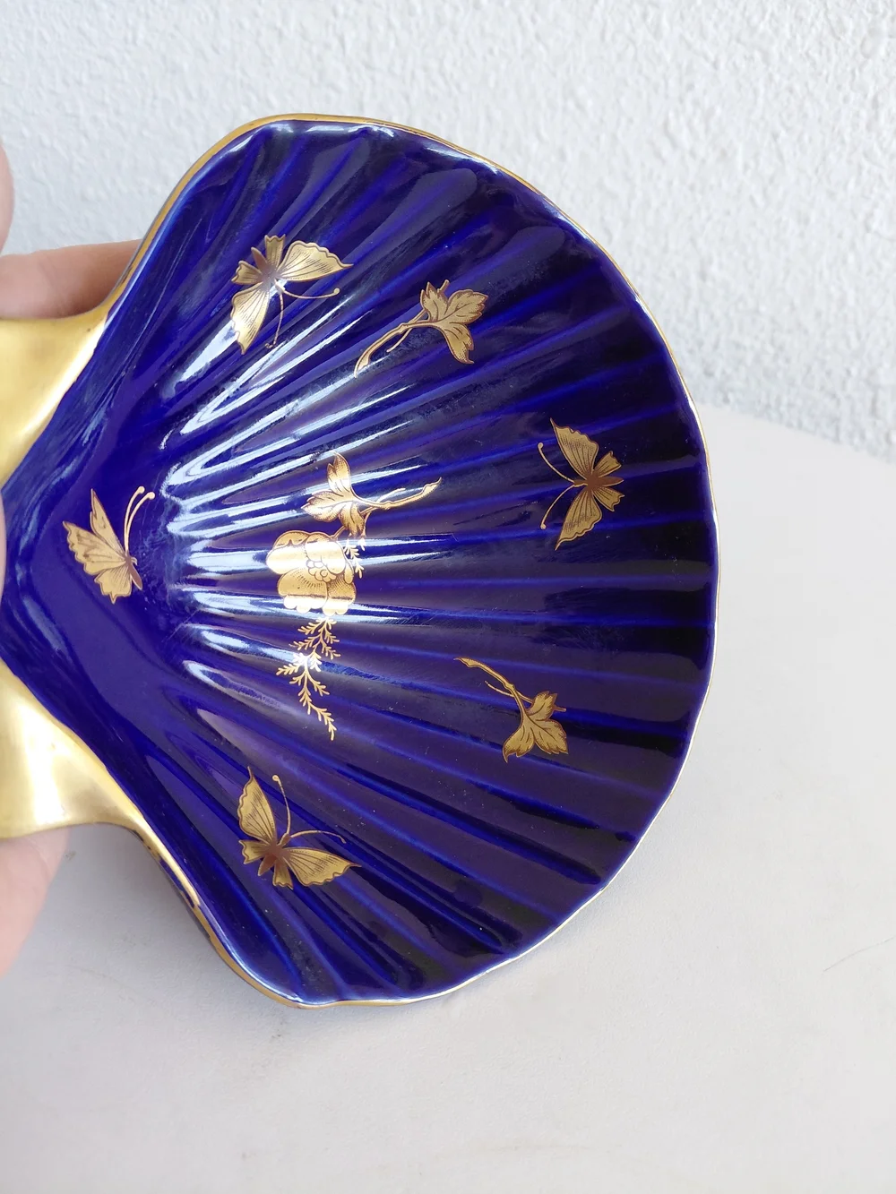 Cobalt Blue Scallop Shell Decorative Dish with Gold Accents